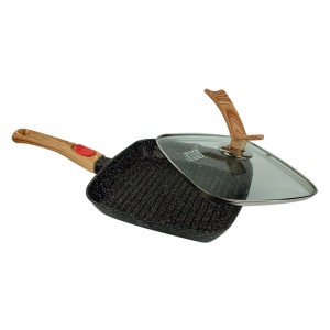 FRIGIDEIRA DE ALUMÍNIO COM TAMPA DE VIDRO GRANITO 28CM